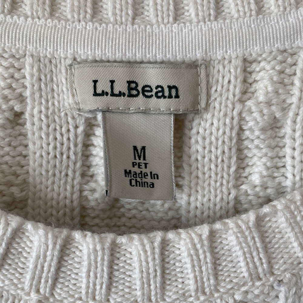 L.L. Bean Classic Cream Cable Knit Sweater - Picture 2 of 8